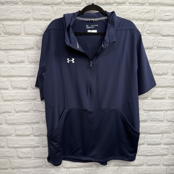 Under Armour Other - UNDER ARMOUR NAVY BLUE TRAINING 1/2 ZIP PULLOVER SHORT SLEEVE HOODIE SIZE 2XL